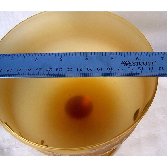Satin Glass Golden Amber Pedestal Dish Flowers and Vines Vintage Lovely Decor 7" - Picture 9 of 9